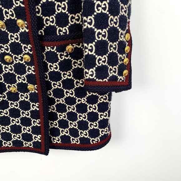 CW0396 Gucci Woman Wool Blend GG-Logo Patterned Coat With Gold Buttons - Picture 4 of 8